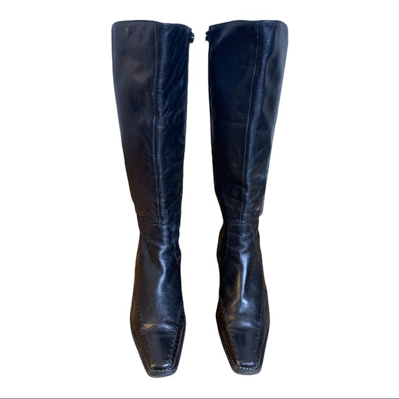 Pikolinos Black Leather Tall Square Toe Boots Stitch Detail - Picture 1 of 10